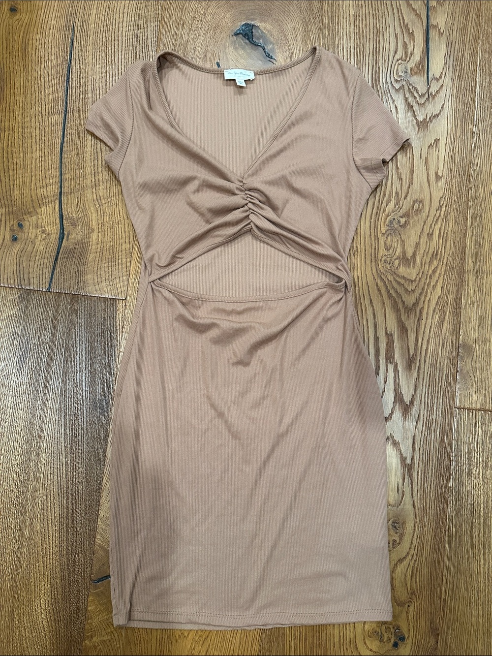Beige cutout ribbed Short Sleeve Bodycon Dress - Taupe - nude color - XL